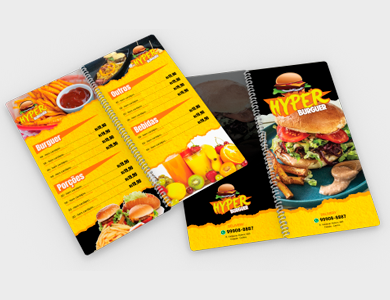 Cardápio Espiral com 18 Páginas em PVC 0,5mm Cristal Frente e Verso 13,7x29,4cm - 4x4 - 25 unid