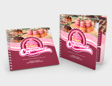 Cardápio Espiral com 10 Páginas em PVC 0,5mm Fosco Frente e Verso 14,4x14,4cm - 4x4 - 10 unid