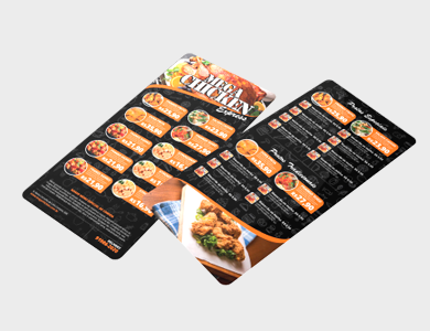 Cardápio com 2 Páginas (1 Folha) em PVC 0,3mm Verniz Total Frente e Verso 13,7x29,4cm - 4x4 - 5 unid