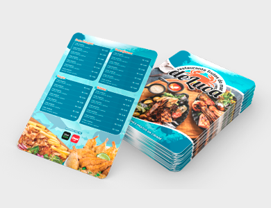 Cardápio em PVC 0,76mm Fosco Frente e Verso 21,5x29cm 1 Folha (2 páginas) - 4x4 - 25 unid