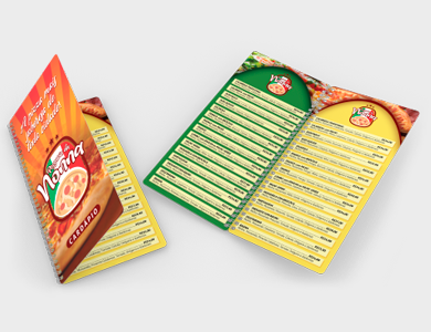 Cardápio Wire-o com 6 Páginas em PVC 0,3mm Verniz Total Frente e Verso 13,7x29,4cm - 4x4 - 25 unid