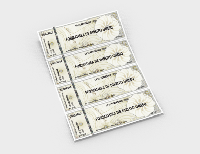 Ingresso de Segurança Numerado Papel Filigranado 120g 21x7,5 cm - 4x0 - 500 unid